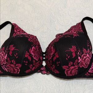 Torrid Black and Pink Floral Lace Bra